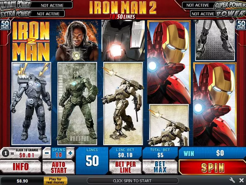 Iron Man 2 50 Line slots Main Screen Reels