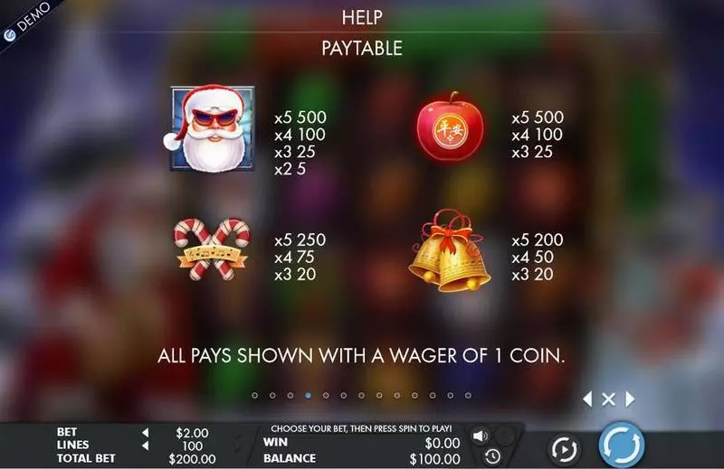 Jazzy Christmas slots Paytable
