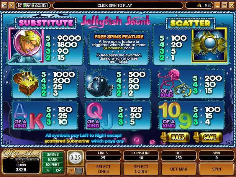 Jellyfish Jaunt slots Info and Rules