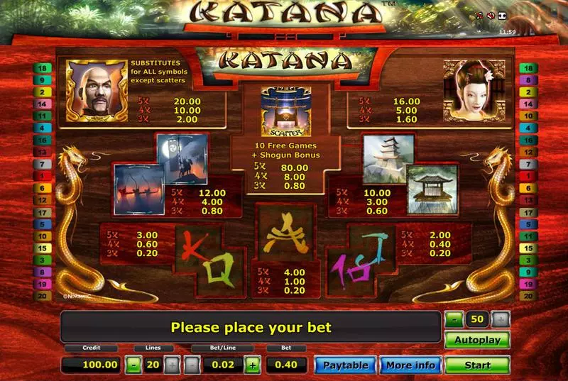 Katana slots Info and Rules