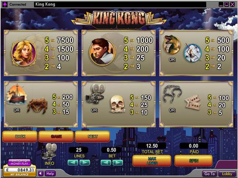 King Kong slots Info and Rules