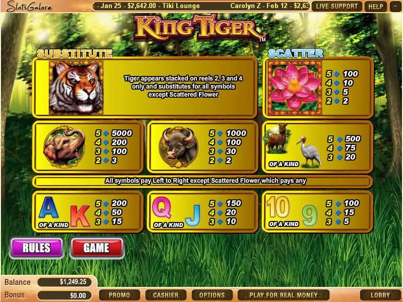 King Tiger slots Info and Rules