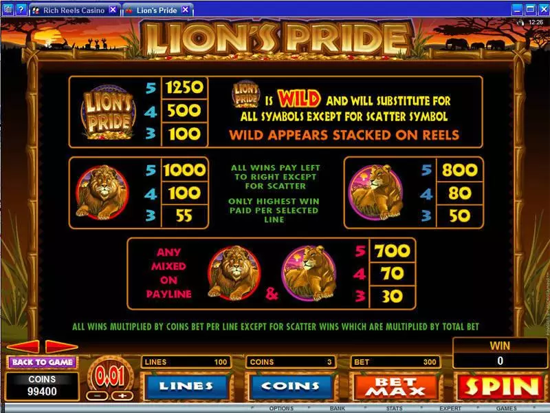 Lion's Pride slots Info and Rules