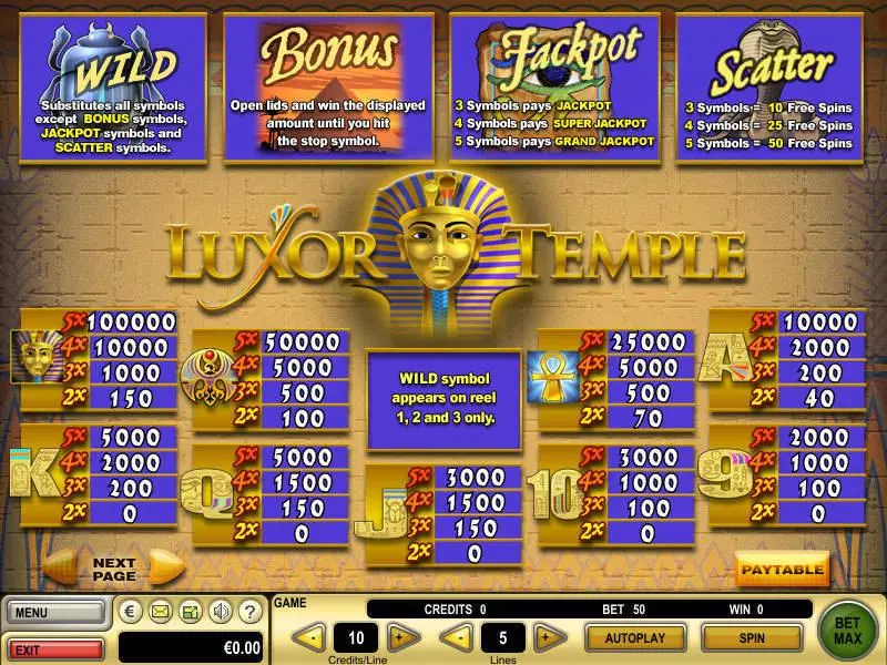 Luxor Temple slots Info and Rules