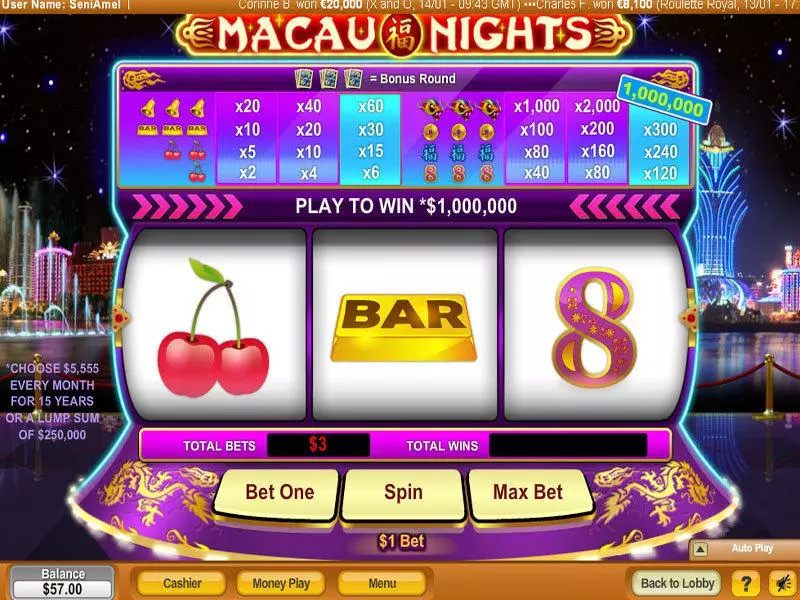 Macau Nights slots Main Screen Reels