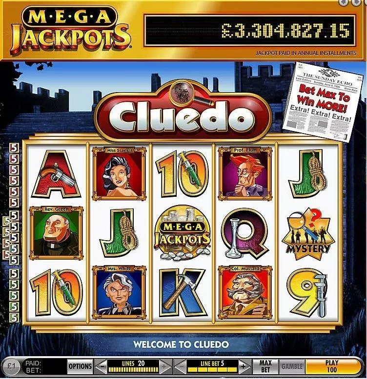 MegaJackpots Cluedo Free Spin Mystery slots Introduction Screen