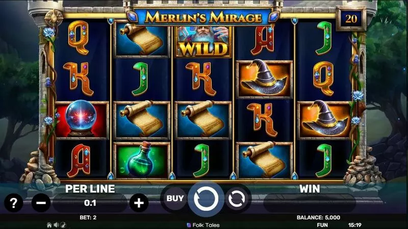 Merlin’s Mirage slots Main Screen Reels