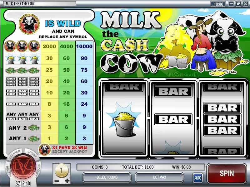 Milk the Cash Cow slots Main Screen Reels