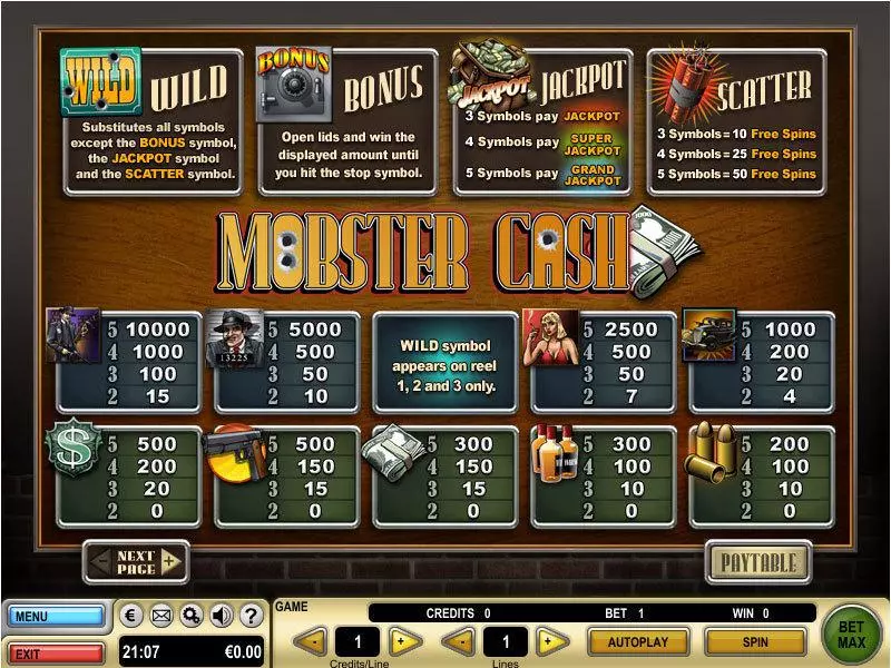 Mobster Cash slots Info and Rules