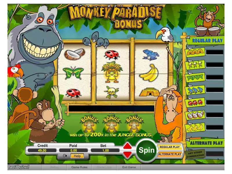 Monkey Paradise Bonus slots Main Screen Reels