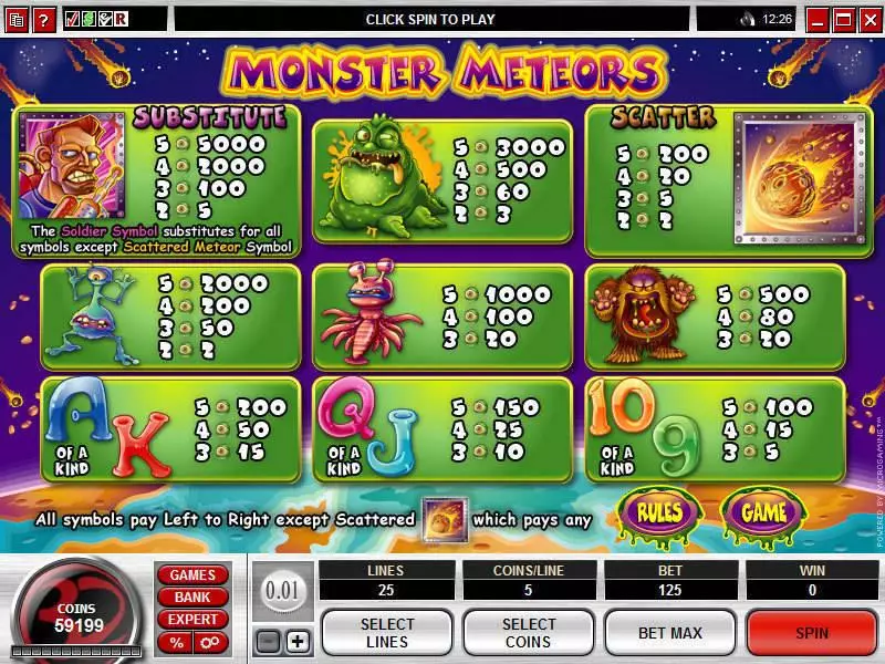 Monster Meteors slots Info and Rules