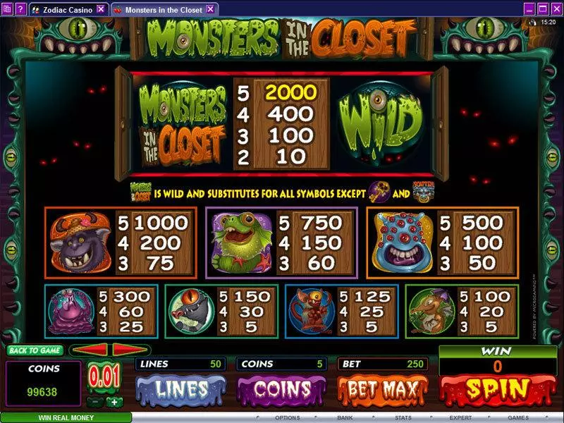 Monsters in the Closet slots Info and Rules