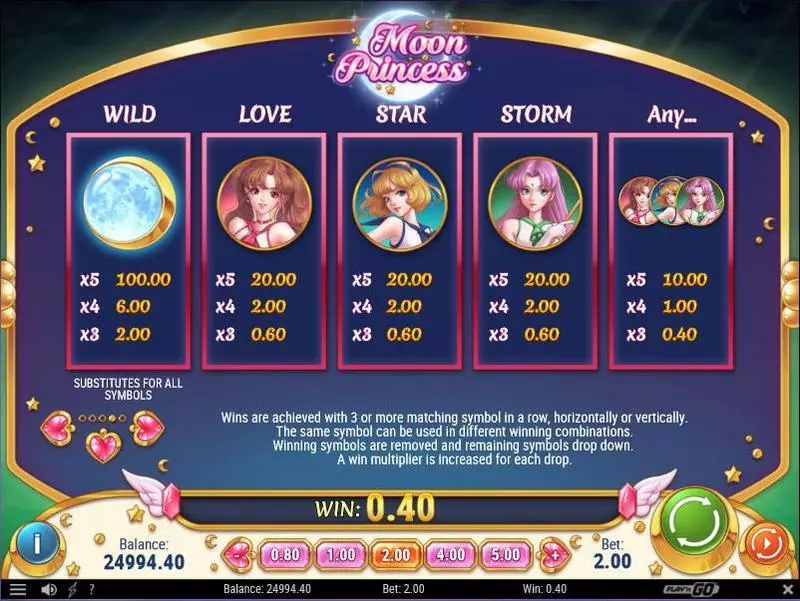 Moon Princess slots Info and Rules