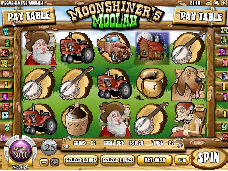 Moonshiners Moolah slots Main Screen Reels