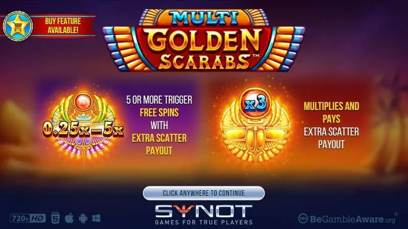 Multi Golden Scarab slots Introduction Screen