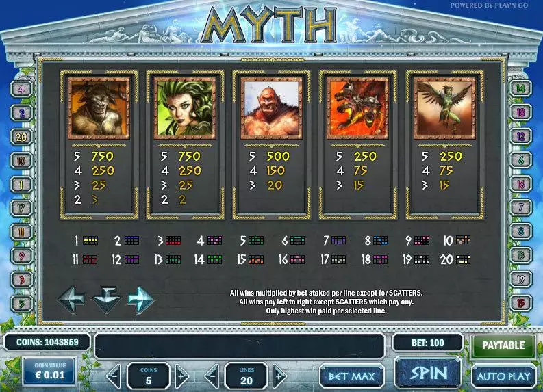Myth slots Info and Rules