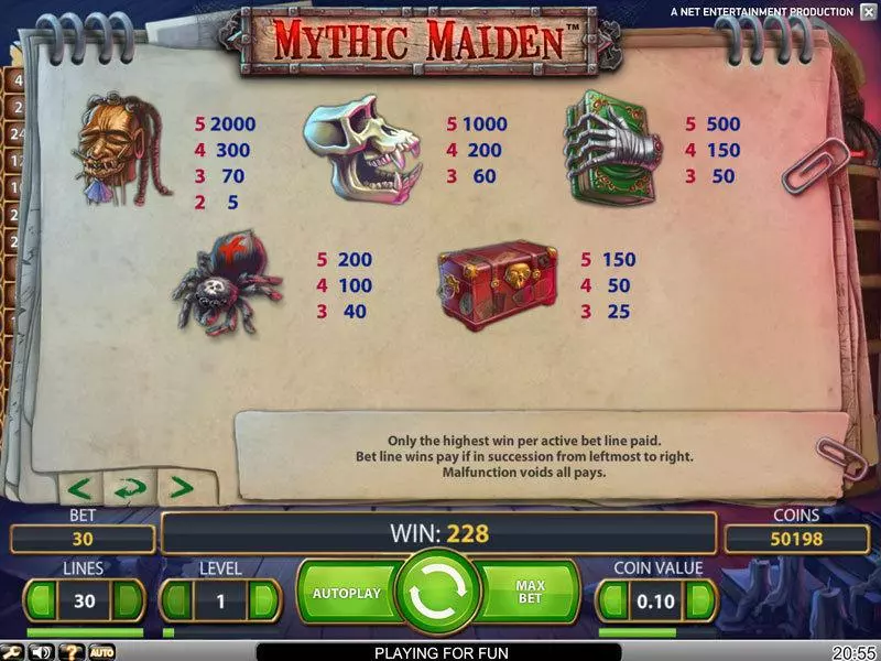 Mythic Maiden slots Info and Rules