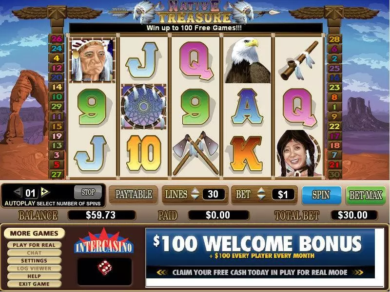 Native Treasure slots Main Screen Reels