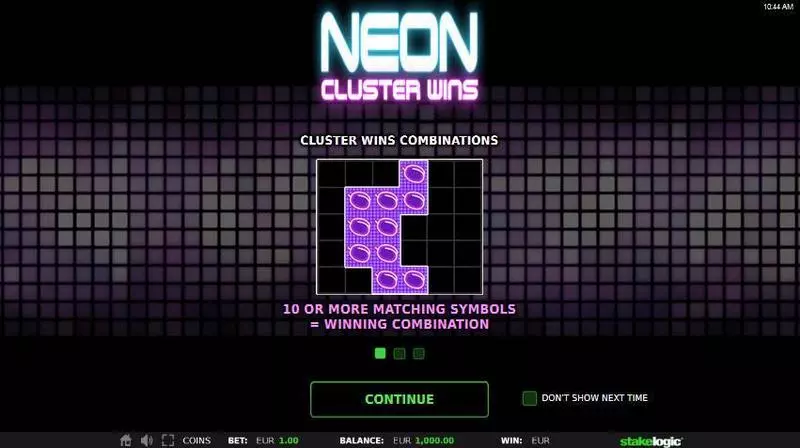 Neon Cluster Wins slots Info and Rules