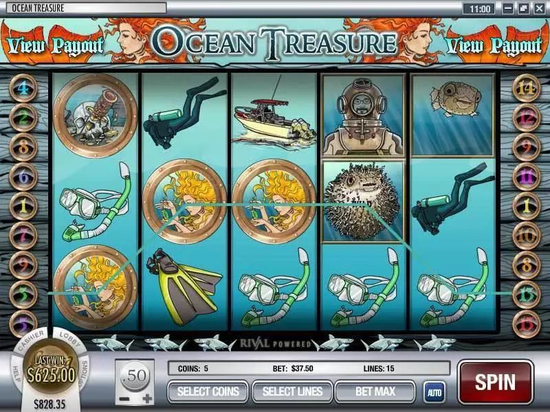 Ocean Treasure slots Main Screen Reels
