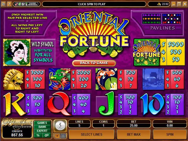 Oriental Fortune slots Info and Rules