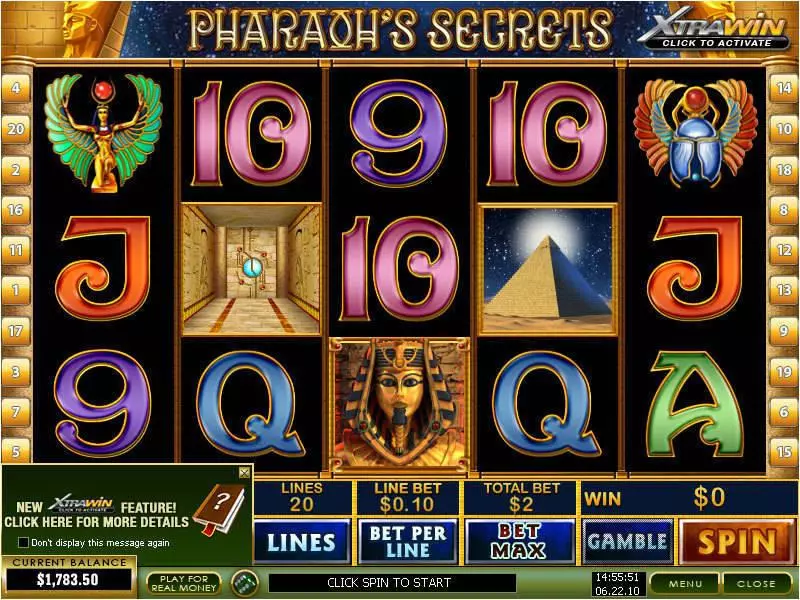 Pharaoh's Secrets slots Main Screen Reels