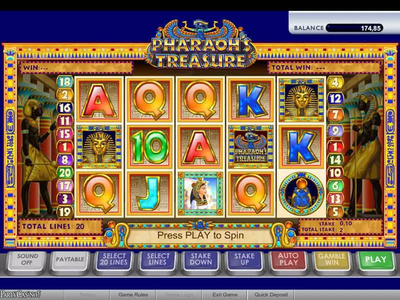 Pharaoh's Treasure slots Main Screen Reels