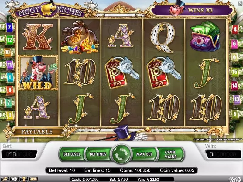 Piggy Riches slots Main Screen Reels