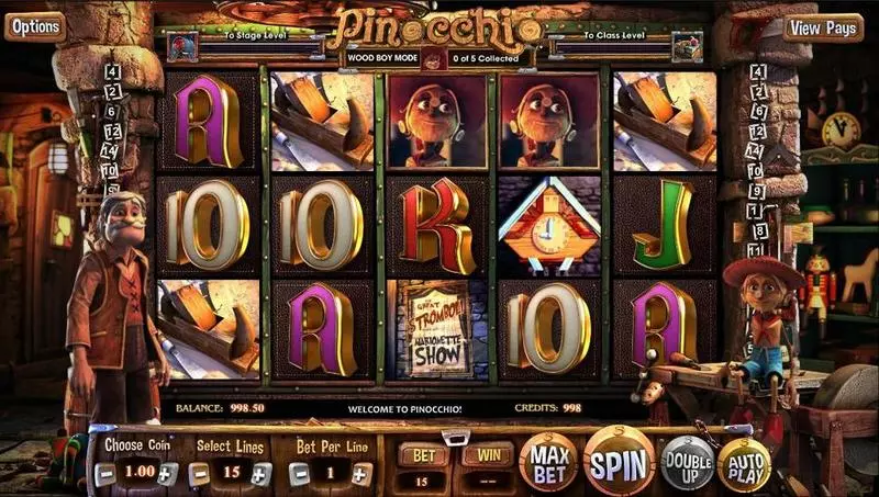 Pinocchio slots Introduction Screen