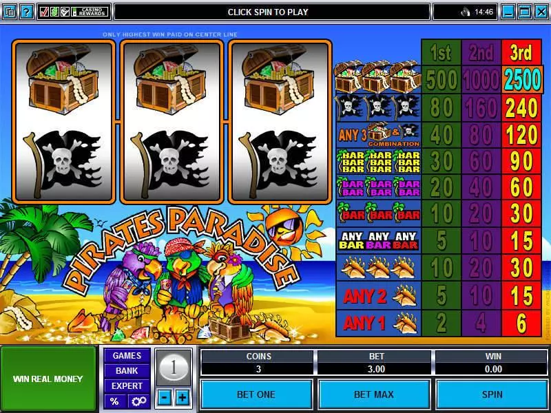 Pirate's Paradise slots Main Screen Reels