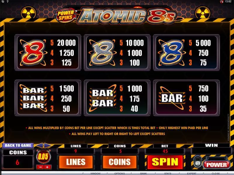 Power Spins - Atomic 8's slots Info and Rules