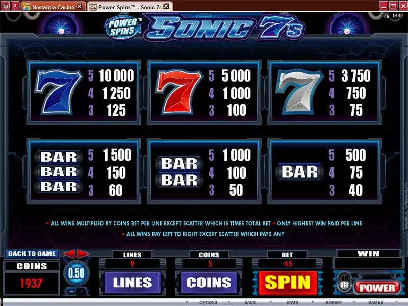 Power Spins - Sonic 7's slots Info and Rules