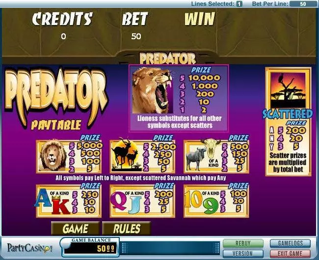 Predator slots Info and Rules