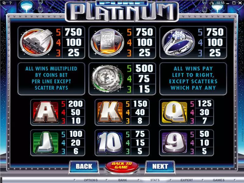 Pure Platinum slots Info and Rules