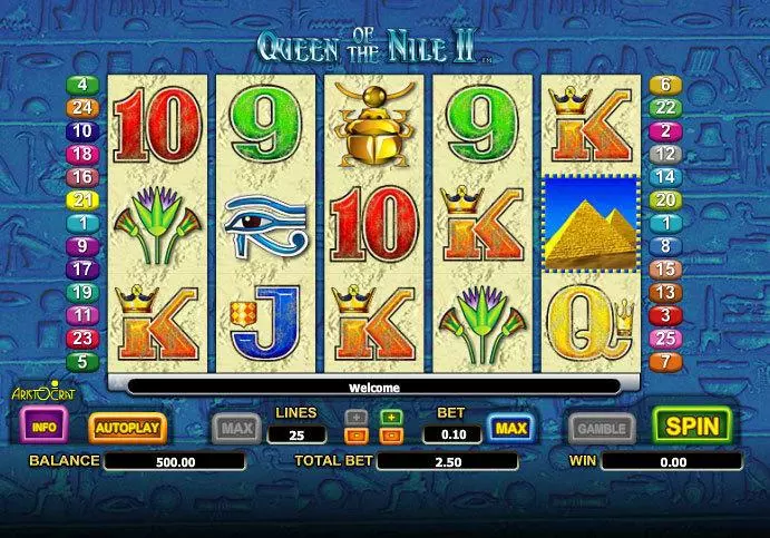 Queen of the Nile II slots Main Screen Reels