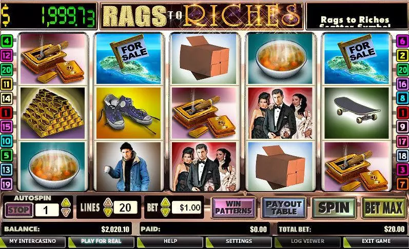 Rags to Riches 20 Lines slots Main Screen Reels