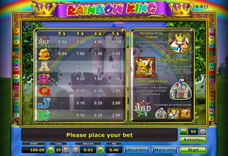 Rainbow King slots Info and Rules