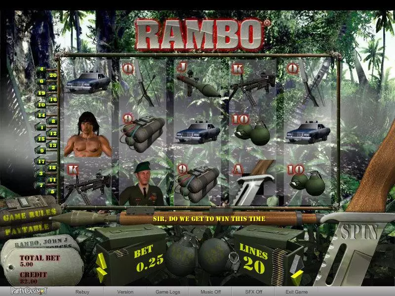 Rambo slots Main Screen Reels