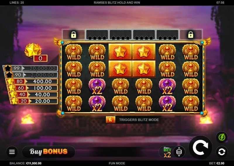 Ramses Blitz Hold and Win slots Main Screen Reels
