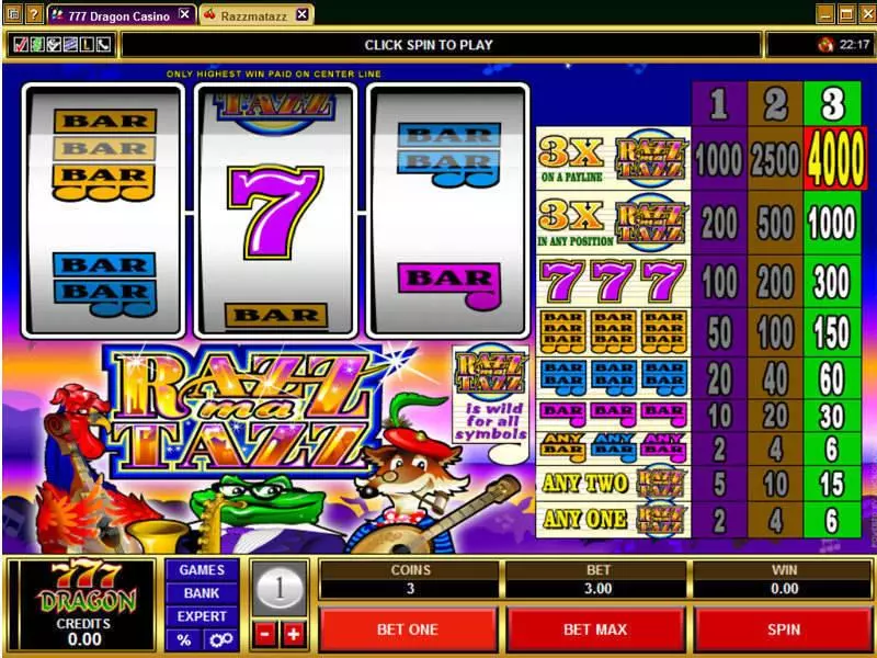 RAZZMATAZZ slots Main Screen Reels