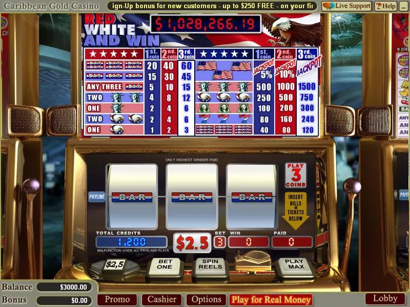 Red White and Win slots Main Screen Reels