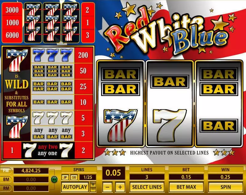 Red White Blue 3 Lines slots Main Screen Reels