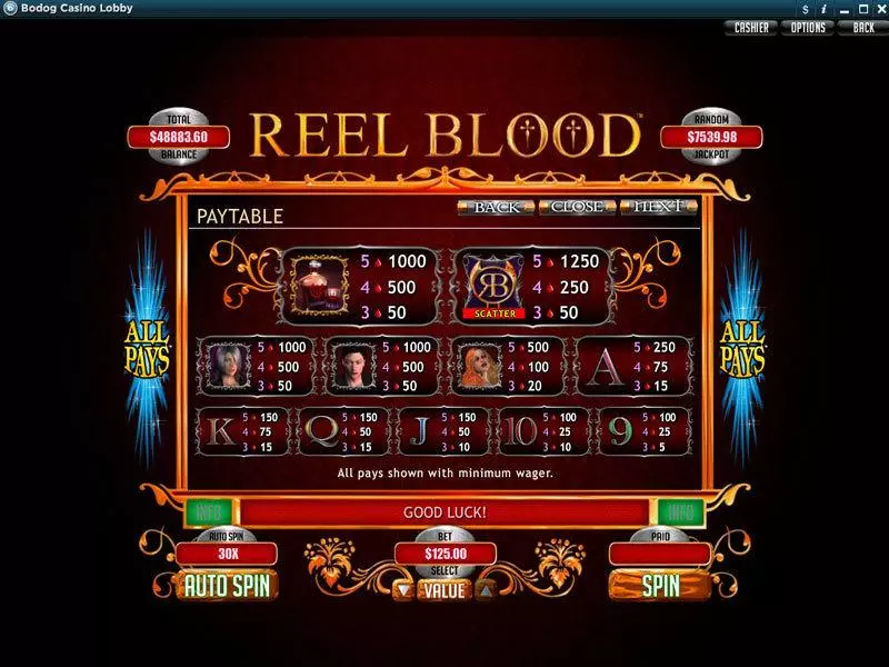 Reel Blood slots Info and Rules