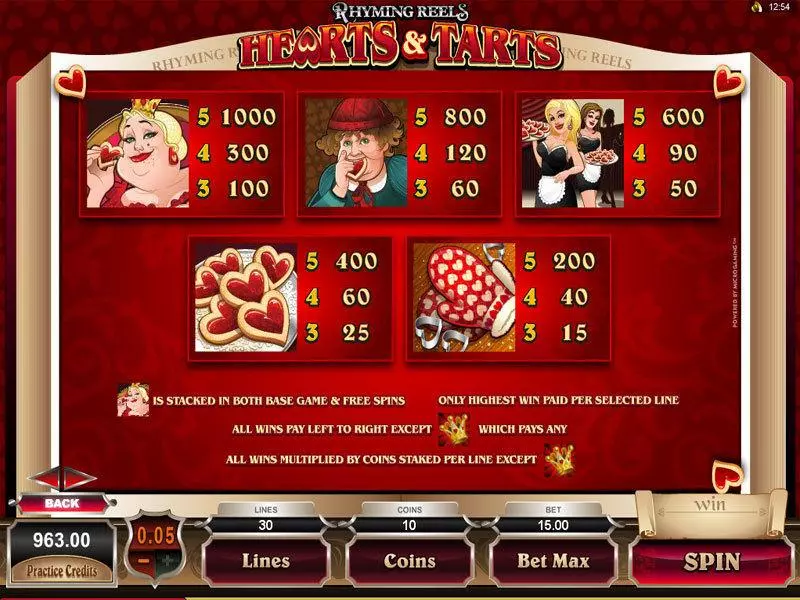 Rhyming Reels - Hearts and Tarts slots Info and Rules