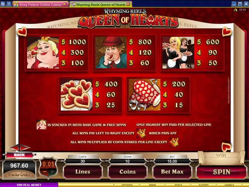 Rhyming Reels - Queen of Hearts slots Info and Rules