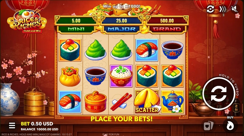 Rice and Riches slots Main Screen Reels