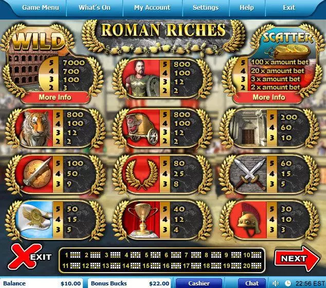 Roman Riches slots Info and Rules