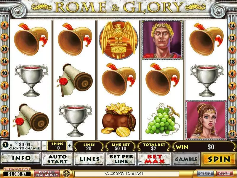 Rome and Glory slots Main Screen Reels