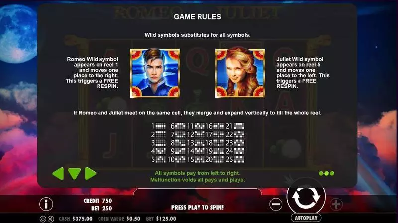 Romeo and Juliet slots Info and Rules