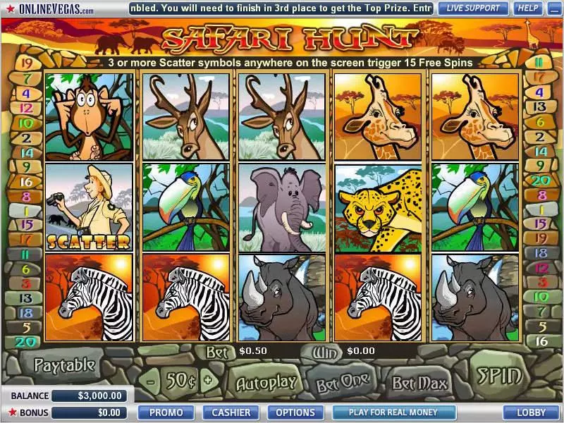 SafariHunt slots Main Screen Reels
